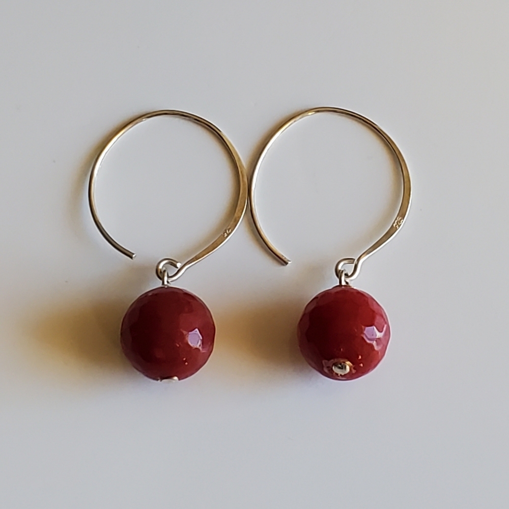 Vtg. Precious Coral Bamboo Hoop Earrings